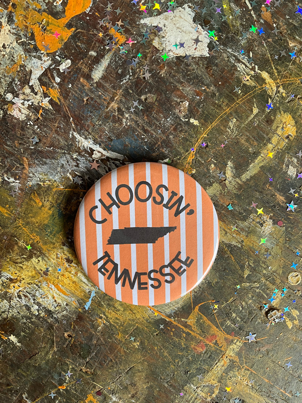 "CHOOSIN' TENNESSEE" orange/white stripes button