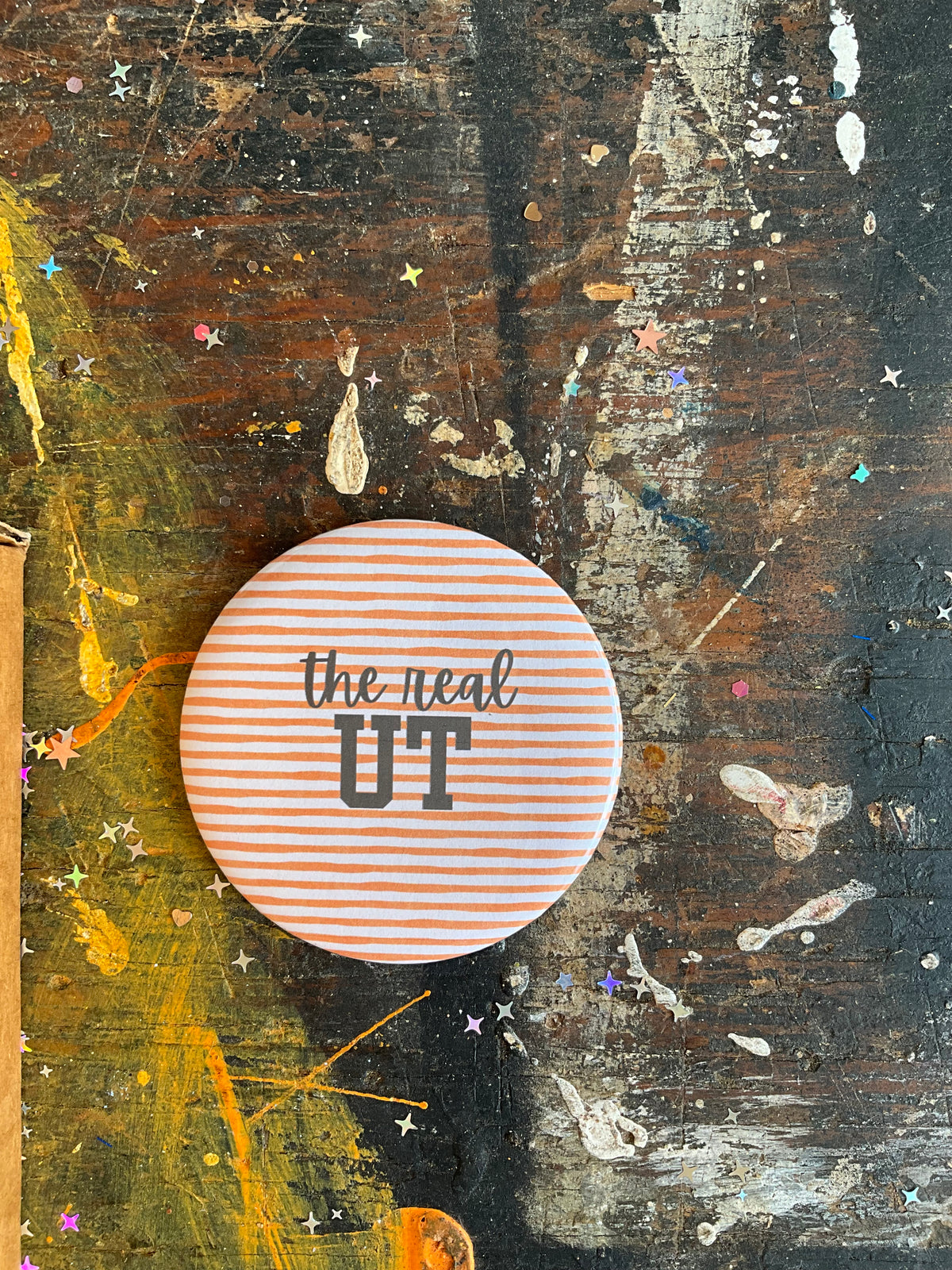 "the real UT" orange/white stripe button