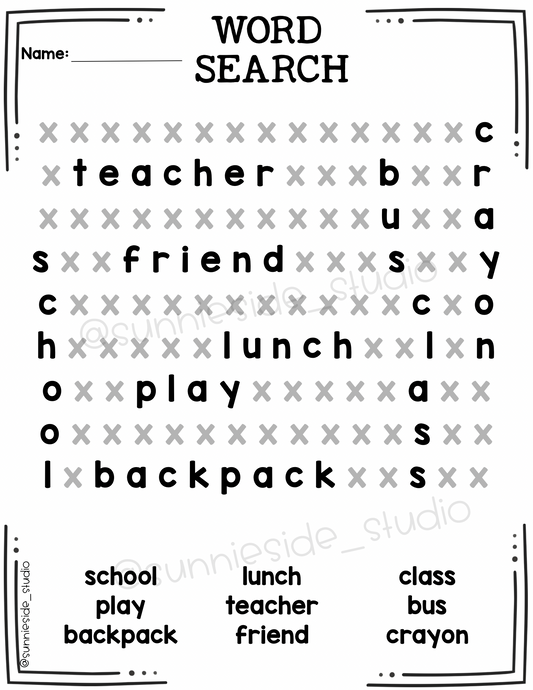 Back to School activity packet