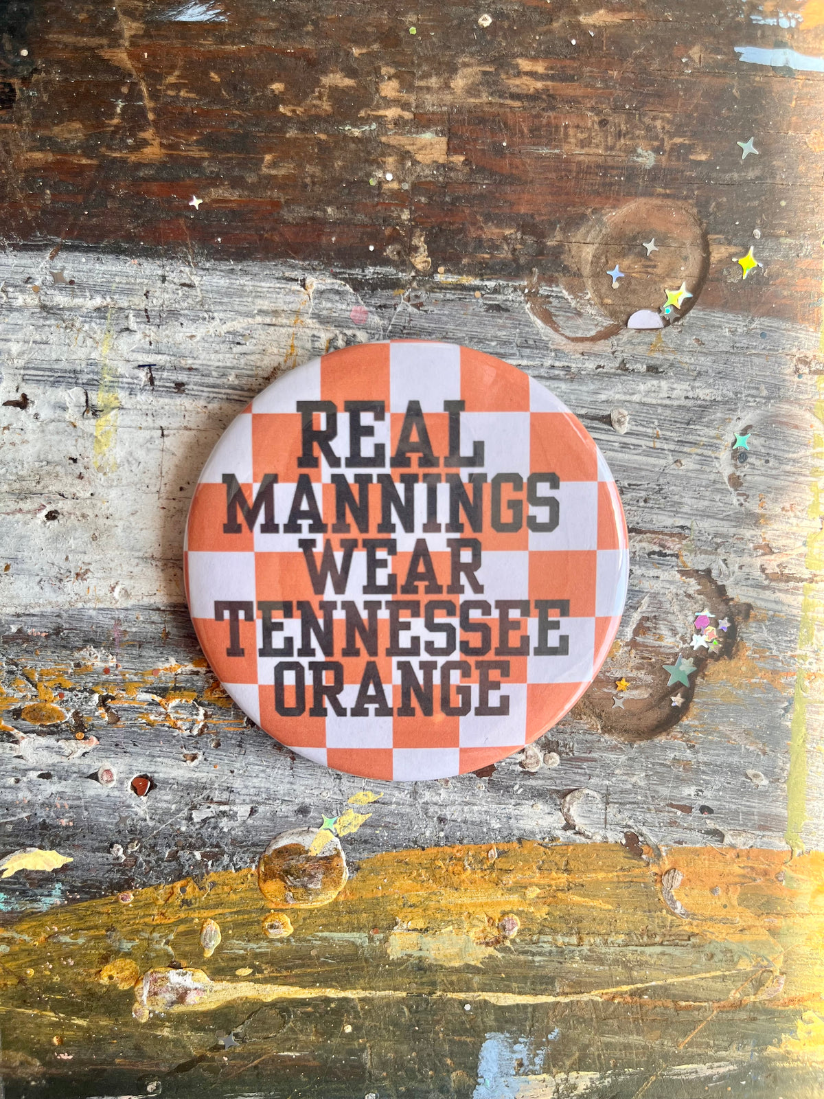 "REAL MANNINGS WEAR TENNESSEE ORANGE" orange/white check button