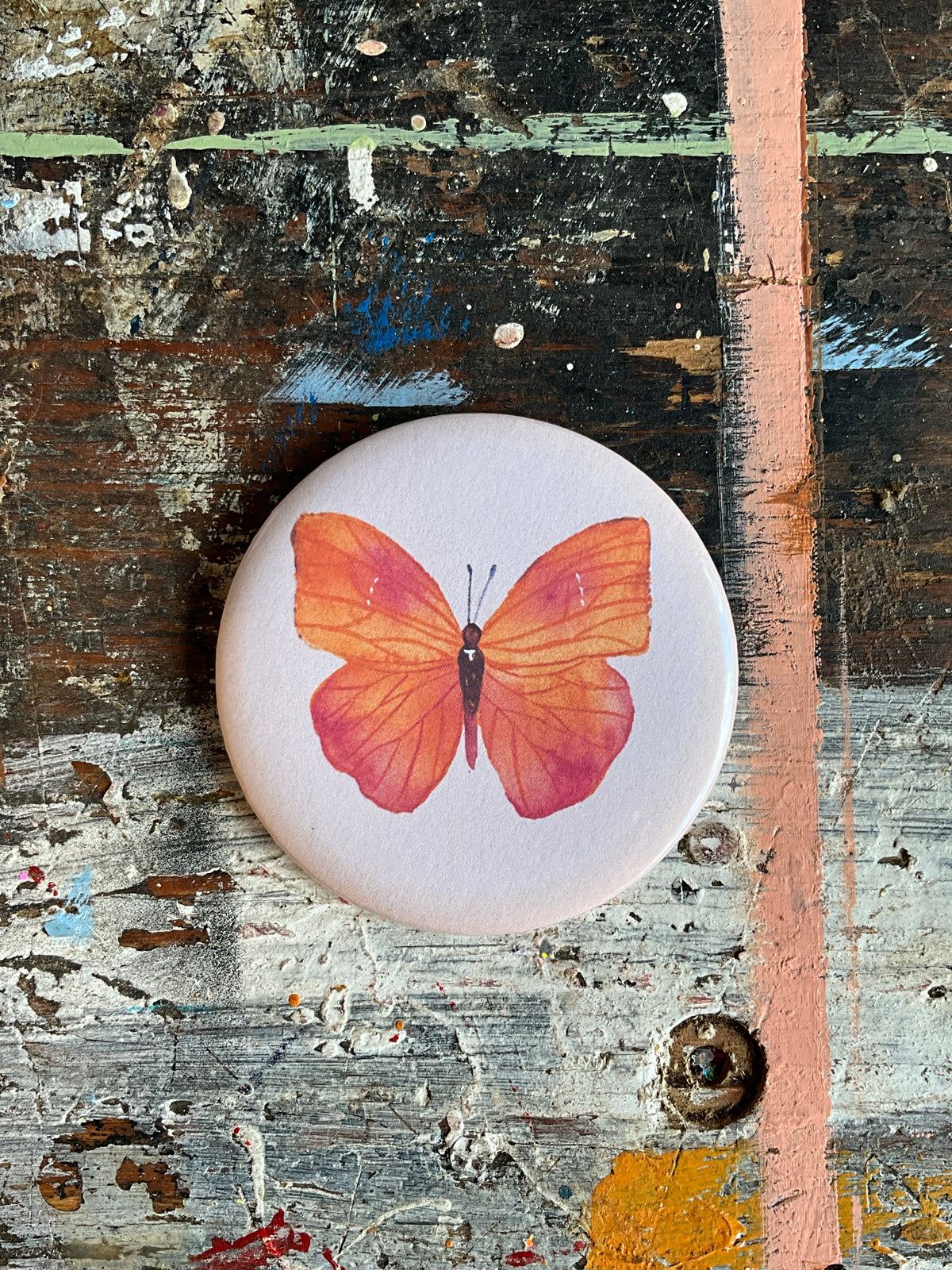 Orange Butterfly/light pink Dolly button